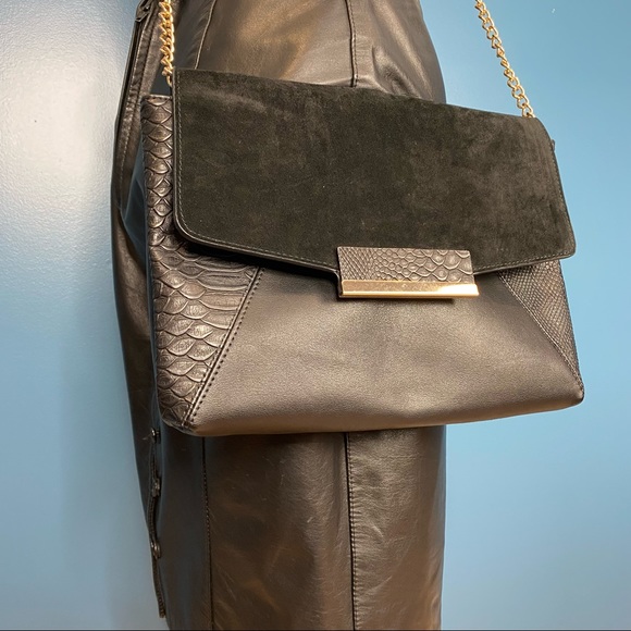 Aldo Black Suede Faux Leather Clutch Crossbody - Picture 4 of 16